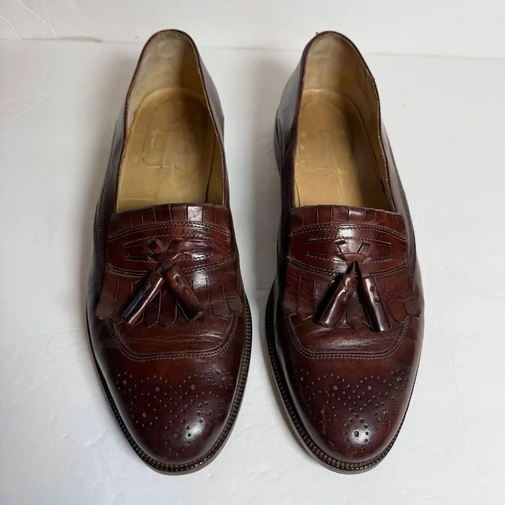 Johnston & Murphy Mens 13M Brown Leather Tassel Loafers Italy Kiltie Dress Shoes